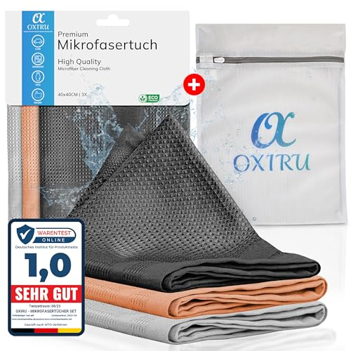OXIRU Mikrofasertücher 40x40cm Set - Hochglanzfronten Tücher, Streifenfreie Fenstertücher, Poliertuch, Glastücher und Microfasertücher Auto