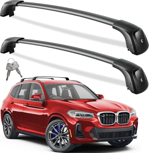 Wonderdriver Abschließbare Dachträger-Querstangen, 118 kg, kompatibel mit BMW X3 G01 2018 2019 2020 2021 2022 2023 2024 2025, robuste Aluminium-Dachreling, Querträger für Snowboard, Dachgepäckträger