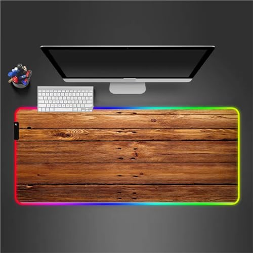 RGB Tapis de Souris Gaming Grand Tapis de Souris XXL 900x400x4mm 14 Modes d'éclairage LED Lumineuse Tapis de Souris Mouse Pad Rétroéclairage pour Gamer Clavier PC, Grain de Bois