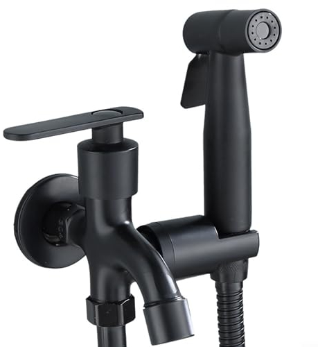 Ensemble mitigeur de douche chaud et froid, avec tête de pulvérisation musulmane Shataff pour bidet, tuyau mural, pour salle de bain et toilettes (noir)