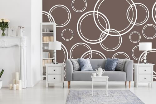 Glücksvilla - Designer-Tapete, selbstklebend (240 x 250 cm BxH) - div. Maße - Vliestapete XXL moderne Wand-Deko - Muster 08 Bubbles - Farbe 11 Taupe - abstrakt geometrisch Ringe Kreise