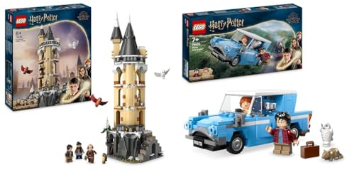 LEGO Harry Potter Eulerei auf Schloss Hogwarts, Abenteuer-Set mit Spielzeug-Tieren und 3 Mini-Figuren & Harry Potter Fliegender Ford Anglia, baubares Spielzeug-Auto für Kinder