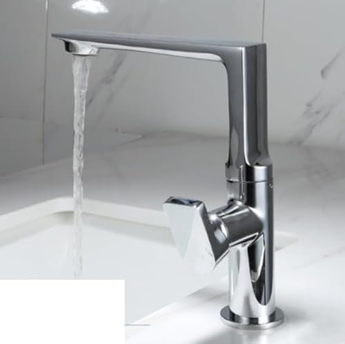 Grifo de lavabo de encimera de oro cepillado frío y caliente grifo de lavabo giratorio en plata a cuadros giratorio bajo