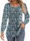Cuptacc Langarmshirt Damen Rundhals Puff Ärmel Mit Knöpfen Tshirt Plissee Lässig Herbst Damen Top Schwarz Blau Blumen Mittel M 38-40