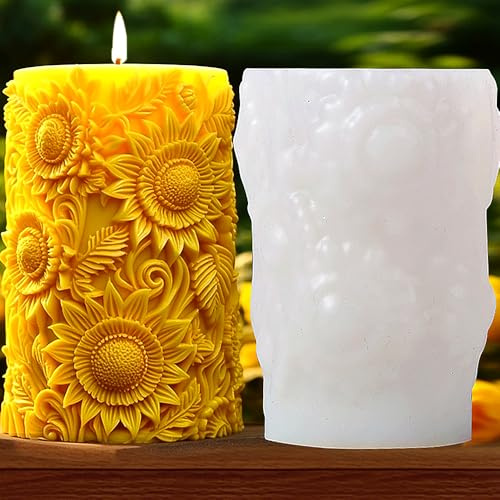 1 x Sonnenblumen-Silikonform für blühende Blumen, Kerzen, Seife, Seife, Kerzen, 3D-Form, runde Blumenform, Stumpenkerzenform, Kerzenform