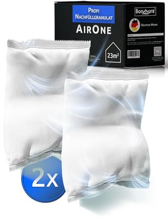 BonAura® AirOne Luftentfeuchter Nachfüllpack I 2er Set 680g Luftentfeuchter Granulat I Entfeuchter Nachfüllpack für Wohnräume I Schutz gegen Schimmel & Gerüche