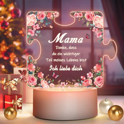 Winzwon Geschenke für Mama von Tochter Sohn, Acryl Puzzle LED Lampe Nachtlicht Mama Geschenk, Weihnachtsgeschenke, Muttertagsgeschenk, Erntedankfest Geschenk