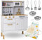 Mamabrum Kinderküche Holz, Weiße Spielzeug Küche Set mit Mikrowelle, Backofen, Spülbecken, Töpfe, Pfannen, Schürze & Zubehör - Für Kinder ab 3 Jahren (15 Teile)