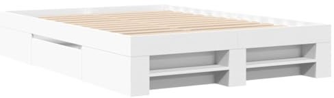 vidaXL Bettgestell, Bettrahmen mit Lattenrost, Schlafzimmerbett Bett mit Stauraum, Doppelbett für Schlafzimmer, Weiß 140x190cm Holzwerkstoff