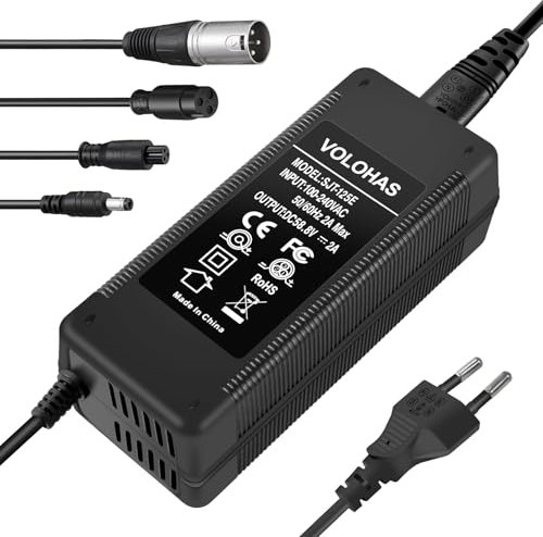 VOLOHAS 58,8 V 2 A Chargeur pour Kugoo G3/G-Booster Trottinette Électrique, Vélo Électrique, Hoverboard, Câble de Charge avec Fiches d'Interface 4 en 1, 117 W Chargeur de Batterie au Lithium