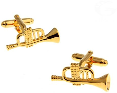 Trompeten-Manschettenknöpfe für Herren, hochwertiges Kupfermaterial, goldene Farbe, Musikinstrumenten-Design