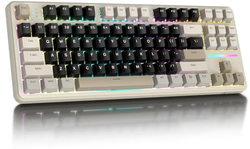 ATTACK SHARK X87 80% Wireless Mechanical Keyboard,BT5.0/2.4Ghz/USB-C Hot-Swap Gasket Gaming Keyboard,5 Layer Padding,RGB Backlit,4000mAh Battery,Pre-lubed Linear Switch,OEM PBT Keycap for PC/MAC-White