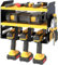 Power Tool Storage, Wall Mount Drill Holder for 4 Power Drill Tools, Power Drill Tool Holder, Heavy Duty Tool Shelf, 3 Layers Tool Rack with Side Screwdriver Rack for Garage, Workshop (Yellow)