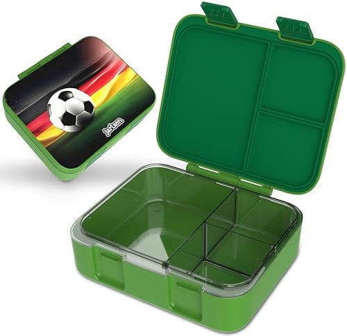 Jarlson® Brotdose Kinder mit Fächern MILI | Lunchbox BPA frei | Bento Box auslaufsicher | Snackbox | Jausenbox für Kindergarten und Schule |1000 ml - Leichtgewicht (Fußball Grün)