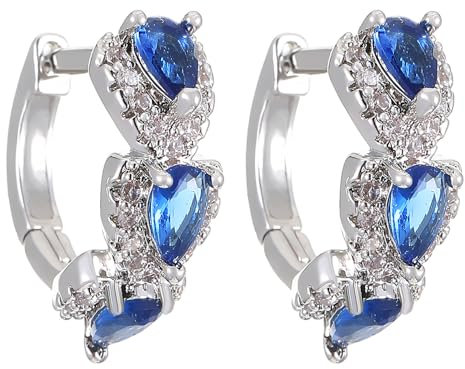 TTPSRY Pendientes Mujer Pendientes Vintage en Forma Corazón Gota con Circonitas Hipoalergénico Adecuado para uso Diario de Fiesta(Azul)