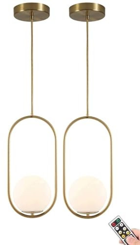 Modern Rechargeable Pendant Light with Dimmable Bulb Battery Operated & Timeable Globe Hanging Chandelier for Kitchen Island Dining Room Room Wireless Ceiling Lighting Fixtures
