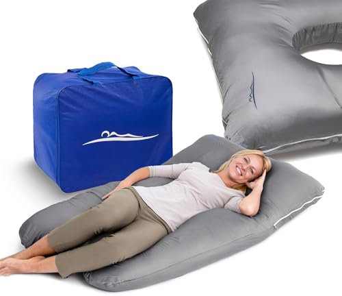 MKS Seitenschläferkissen mit Bezug | Komfortkissen (100 x 150 cm) | Schlafkissen | Seitenschläferkissen u Form | Ergonomisches Premium kühlendes Kuschelkissen (Baumwolle (Standard) / Weiß)