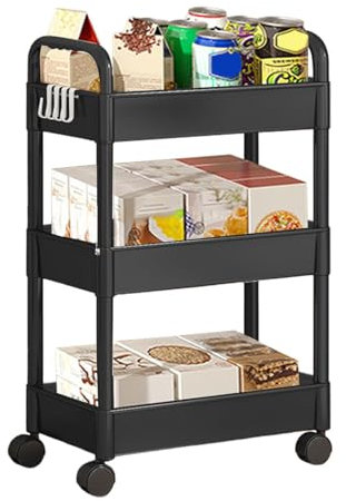 Opdestn 3 Niveles Carro Almacenaje, Carrito Auxiliar con Ruedas de 3 Niveles y Cajón, Carrito Organizador Multifuncional con Ruedas y asa, Carrito Auxiliar para Cocina, Baño y Oficina