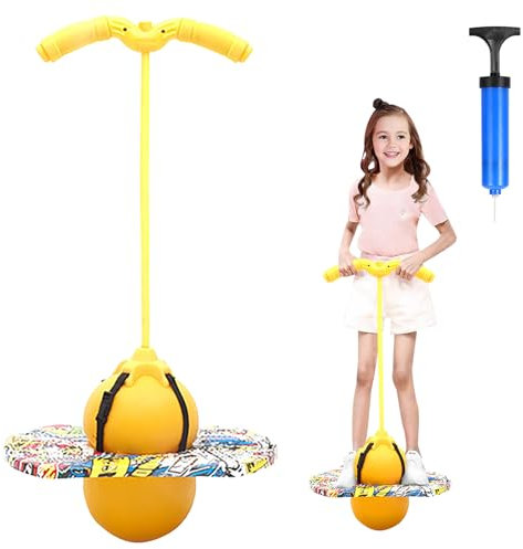 Hengrongshen Pogo Ball mit Griffen, Pogo Stick Hüpfball für Kinder, Hüpfstange mit Luftpumpe, Pogo Ball zum Training des Gleichgewichts, Jump Spiel Geschenk für Kinder ab 6 Jahre (Gelb)