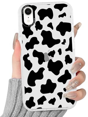 Phoona Cow Print Case for iPhone XR 6,1, Preppy Cute Leopard Girly Aesthetic Pattern Design, Transparent Anti-yellowing Soft Slim TPU Shockproof Protection Bumper Cover for Girls Women, Cow