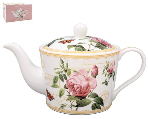 Redoute Rose Fine China 2 Cup Teapot with Pink Roses and Butterfly Design