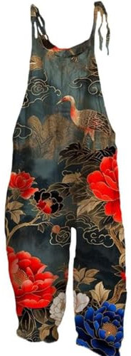 culottes for women Dungarees Wide Leg Boho Print Jumpsuit Floral Loose Fit Playsuits Cotton Linen Summer Beach Sleeveless Rompers Bib Overalls Breathable Baggy Casual Holiday Trousers Leisure Wear