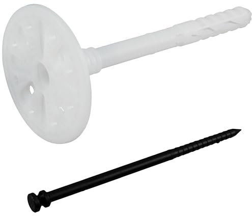 AERZETIX - Set di 50 tasselli per isolamento a battuta Ø10x120mm + 50 chiodi 125mm - in nylon - fissaggio per pannelli termici polistirene estruso espanso lana di roccia
