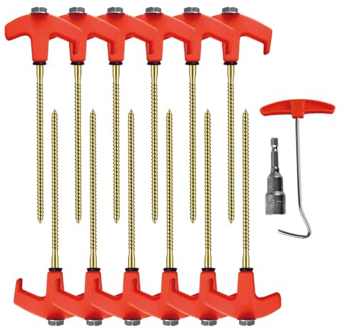Moreeulsi Tent Pegs,Fluorescent Metal Stakes | Fluorescent Stable Secure Hexagonal Screw Thread Ground Pins Set for Beach Plant Irrigation Greenhouse Artificial Turf Lawn Canopy Fence Tarp Netting
