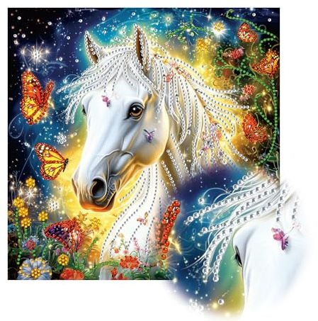 Reofrey Spezialform Diamond Painting Erwachsene Pferd, Dril Diamant Painting Bilder Set Vollbohrer Mond, Kreuzstich Erwachsene Stickerei Crystal Strass Foto Craft Für Wall Home 30x30cm