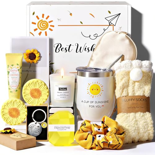 Birthday Pamper Gifts for Women, Sunflower Self Care Package Relaxation Spa Bath Set for Her, Wellbeing Get Well Soon Basket Birthday Hampers Thinking of You Gifts for Mum, Friends, Sister, Auntie