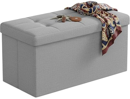 Relaxdays Sitzbank, Stauraum, Stoff, faltbar, gepolstert, Flur, Schlafzimmer, HBT 38 x 76 x 38 cm, Sitztruhe, grau