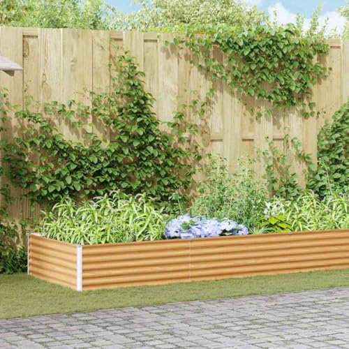IKAYAA Jardinera Alto de Acero Inoxidable, Macetero Grande Exterior, Maceta Alta Exterior y Terraza, Maceta Grande, Jardinera Alta Marrón Claro 485 x 100 x 36 cm