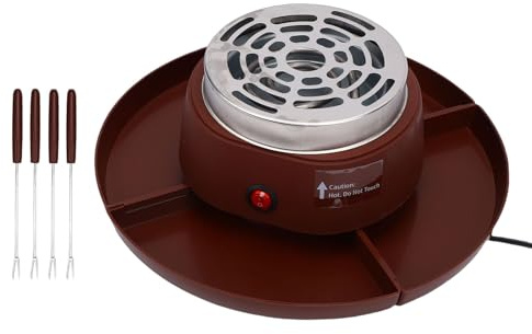 Greensen 2 in 1 Elektrischer Smores Maker, Tisch Röster und Schokoladenfondue Topf mit 4 Röstgabeln und Abnehmbaren Tabletts (EU-Stecker 220 V)