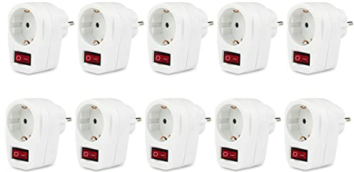 10x PerfectHD Schutzkontaktsteckdose - Steckdose mit Schalter - Zwischensteckdose - Sicherheitsschalter - Energiesparender beleuchteter Ein-/Aus-Schalter - Stromsparen - 10er Set