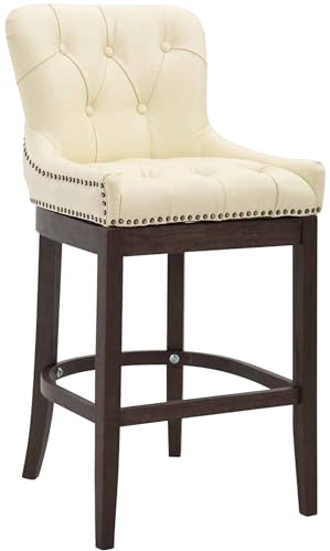CLP Barhocker Lakewood Echtleder-Bezug I Gepolstert I Gestell Aus Dunklem Holz, Farbe:Creme