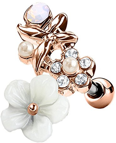 Piercingfaktor Tragus Helix Ohr Cartilage Knorpel Piercing 316 L Chirurgenstahl Stecker mit Hawaii Blüte Rosegold Rose Gold