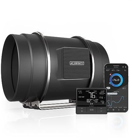 AC Infinity CLOUDLINE T8, Quiet 8” Inline Duct Fan with Temperature Humidity Controller - Ventilation Exhaust Fan for Heating Cooling Booster, Grow Tents, Hydroponics