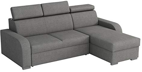 Mirjan24 Elegante Ecksofa Apollo mit Bettkasten und Schlaffunktion, Modernes Eckcouch mit verstellbare Kopfstützen, Polsterecke (Crown 18)