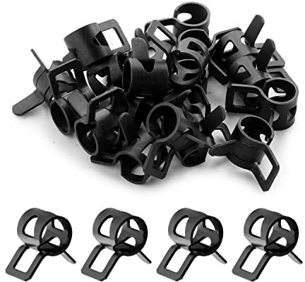MroMax Lot de 20 colliers de serrage à ressort de 7 mm, colliers de serrage noirs pour conduite de carburant OD de 5/16, tuyau d'aspirateur en silicone, tube de tuyau d'air et tuyau d'eau, fixation