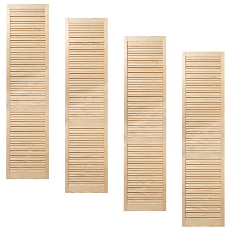 Lamellentür Holztür natur 201,3 x 49,4 cm mit offenen Lamellen für Regale, Schränke, Möbel | Kiefer Holz unbehandelt | Vierer Paket 4-er Pack