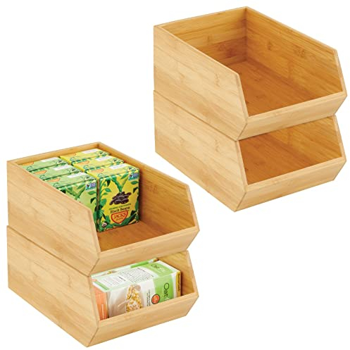 mDesign boite de rangement empilable – boite en bambou polyvalente pour placards de cuisine – caisse en bois de bambou écologique ouverte – 30,5 cm x 20,3 cm x 12,7 cm - lot de 4 – couleur nature