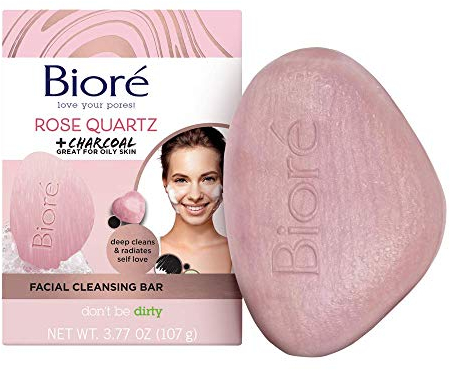 Biore Gesichtsreinigungs-Seife - Rosenquarz und Aktivkohle - Facial Cleansing Bar - Gesichtsseife - Tiefenreinigt die Poren, 3er Pack (3 x 107 g) , Rosa