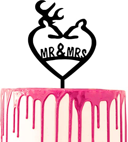 CARISPIBET wedding cake topper stag and doe heart-shaped cake decoration tool with Mr & Mrst script inside acrylic