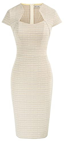 Grace Karin Wunderschönes Bleistiftkleid für Damen, Flügelärmel, sexy, figurbetontes Kleid, Tweedgelb, Mittel