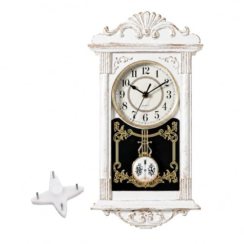 Quickway Imports Vintage Großvater Wanduhr aus Kunststoff für Wohnzimmer, Küche oder Esszimmer, Weiß