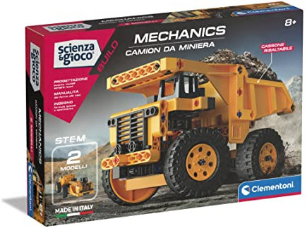 Clementoni- Scienza Build-Camion da Miniera-Set Costruzioni Bambini 2 in 1, Laboratorio Meccanica, Gioco scientifico 8 Anni, Manuale in Italiano, Made in Italy, Multicolore, Medio, 19266