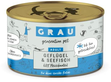 GRAU – das Original – Nassfutter für Katzen - Geflügel & Seefisch, 6er Pack (6 x 200 g), getreidefrei, für Erwachsene Katzen