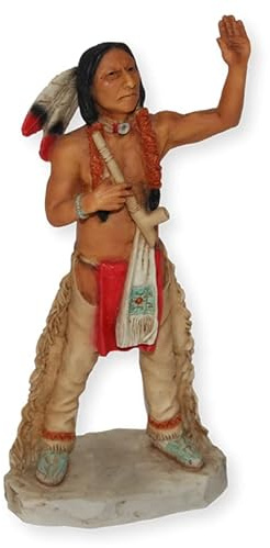 Castagna Indianerfigur Häuptling Medizinmann Skulptur Sitting Bull H 17 cm stehend mit Pfeife und Feder