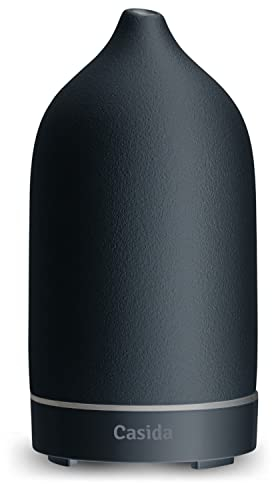 Moderner Keramik Aroma Diffuser - Aromadiffuser für ätherische Öle mit LED Licht 3-in-1: Ultraschall Diffusor, Luftbefeuchter und Nachtlicht - 100 ml Wassertank (Schwarz)