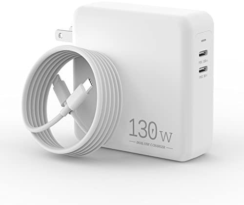 MacBook Pro Charger/MacBook Air Charger-130W Dual USB C Charger for MacBook Pro 16, 15, 14, 13 Inch, MacBook Air M1/M2, iPad Pro/Air,iPhone 14/13 /Pro/Pro Max, PPS Galaxy S22 Ultra/S22[6.6ft Cable]